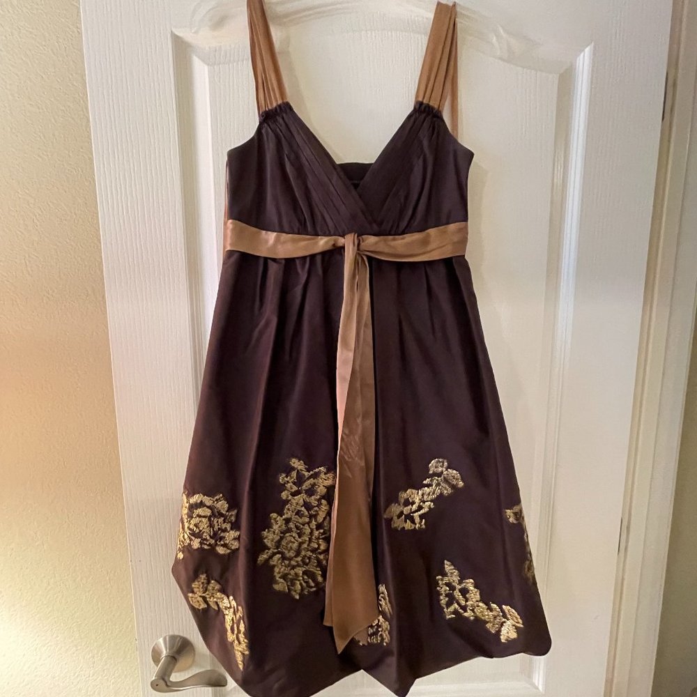 BCBG Vintage Brown and Gold Silk Taffeta Bubble Dress Size 0 Excellent Condition